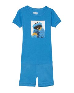 Sesame Street Boys' 2-Piece Snug-fit Organic Cotton Pajama Set, Soft & Cute for Kids, Square Cookie Monster, 18-24M