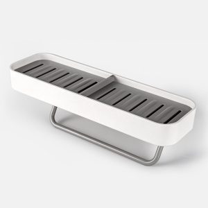 Cetomo Plastic Adhesive Soap Dish with Inner Removable Self-Draining Container and Towel Rack for Bathroom Bathtub Sink Kitchen Washbasin, No Drilling Wall Mounted Detachable, White