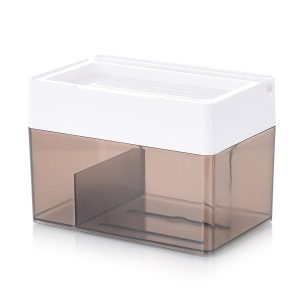 Cetomo Wall Mounted Plastic Toilet Paper Holder, Tissue Dispenser with White Lid for Storage, Bathroom Restroom Multifunction Waterproof No Drilling, Clear Brown