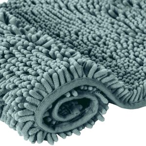 JULY HOME Luxury Chenille Bathroom Rugs with Non Slip Bath Mat for Tub Bottom, Kids Bath Rugs for Bathroom with Water Absorbent Mat Piles (24" x 40", Solid, Slate Green)
